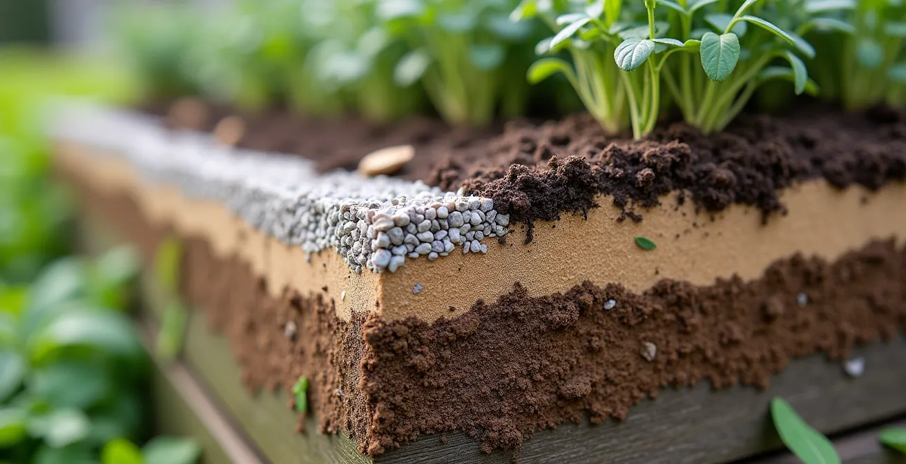 Aiuola rialzata in pietra con sistema di drenaggio per lavanda