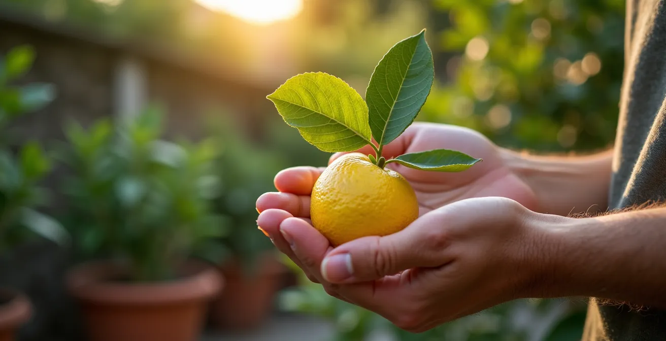 Foglie di limone con clorosi ferrica mostrando venature verdi su fondo giallo