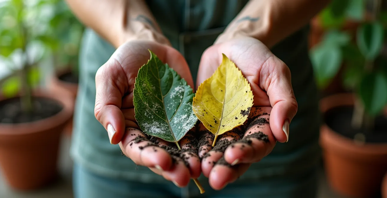 Confronto visivo tra oidio e carenze nutrizionali sulle foglie di rosa