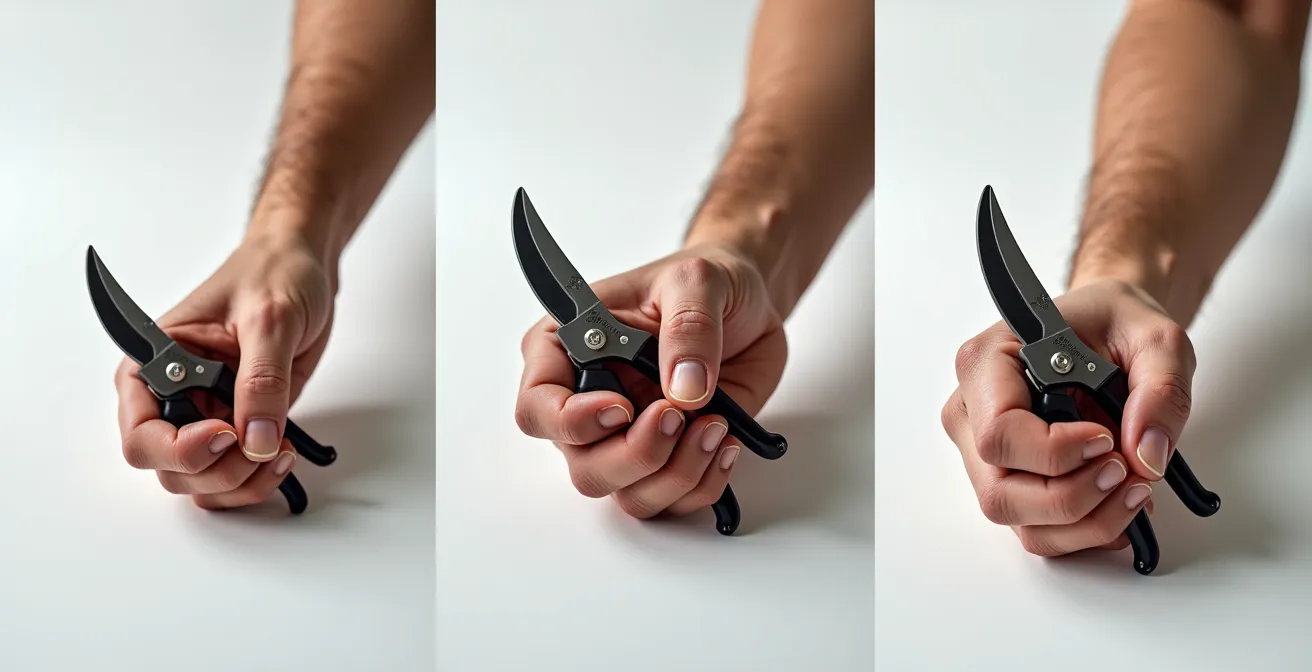 Confronto ergonomico tra diverse dimensioni di cesoie Felco e mani di varie misure