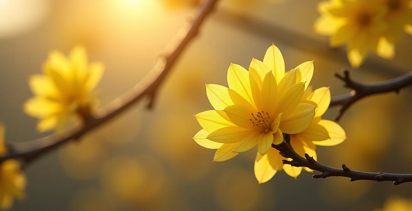 Fiori gialli di calicanto e gelsomino d'inverno in giardino italiano