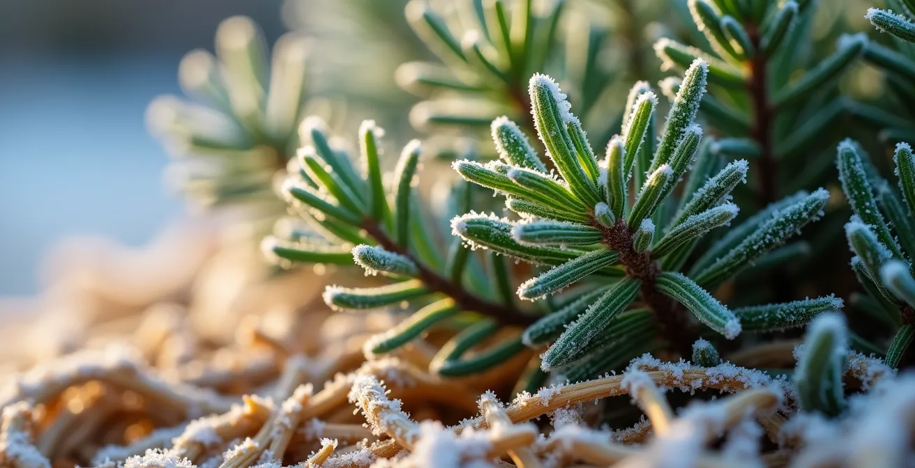 Protezione invernale del rosmarino con tessuto non tessuto e pacciamatura