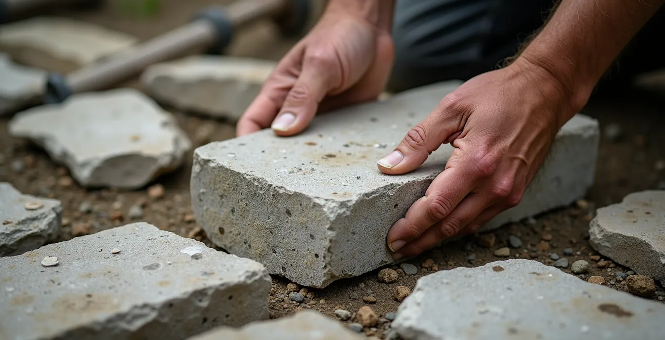 Mani esperte che selezionano e posizionano pietre per muretto a secco