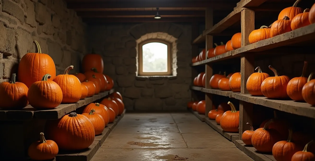 Zucche Marina di Chioggia rugose in cantina tradizionale italiana